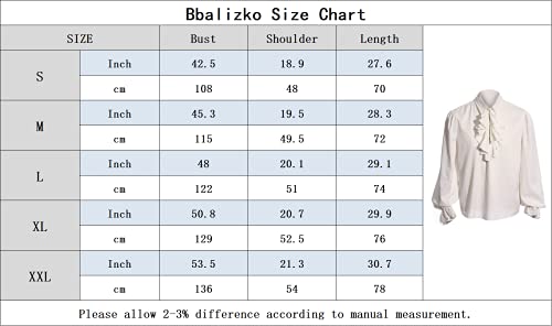 Bbalizko Mens Pirate Shirt Ruffle Victorian Renaissance Steampunk Vampire Poet Shirts Gothic Medieval Costume