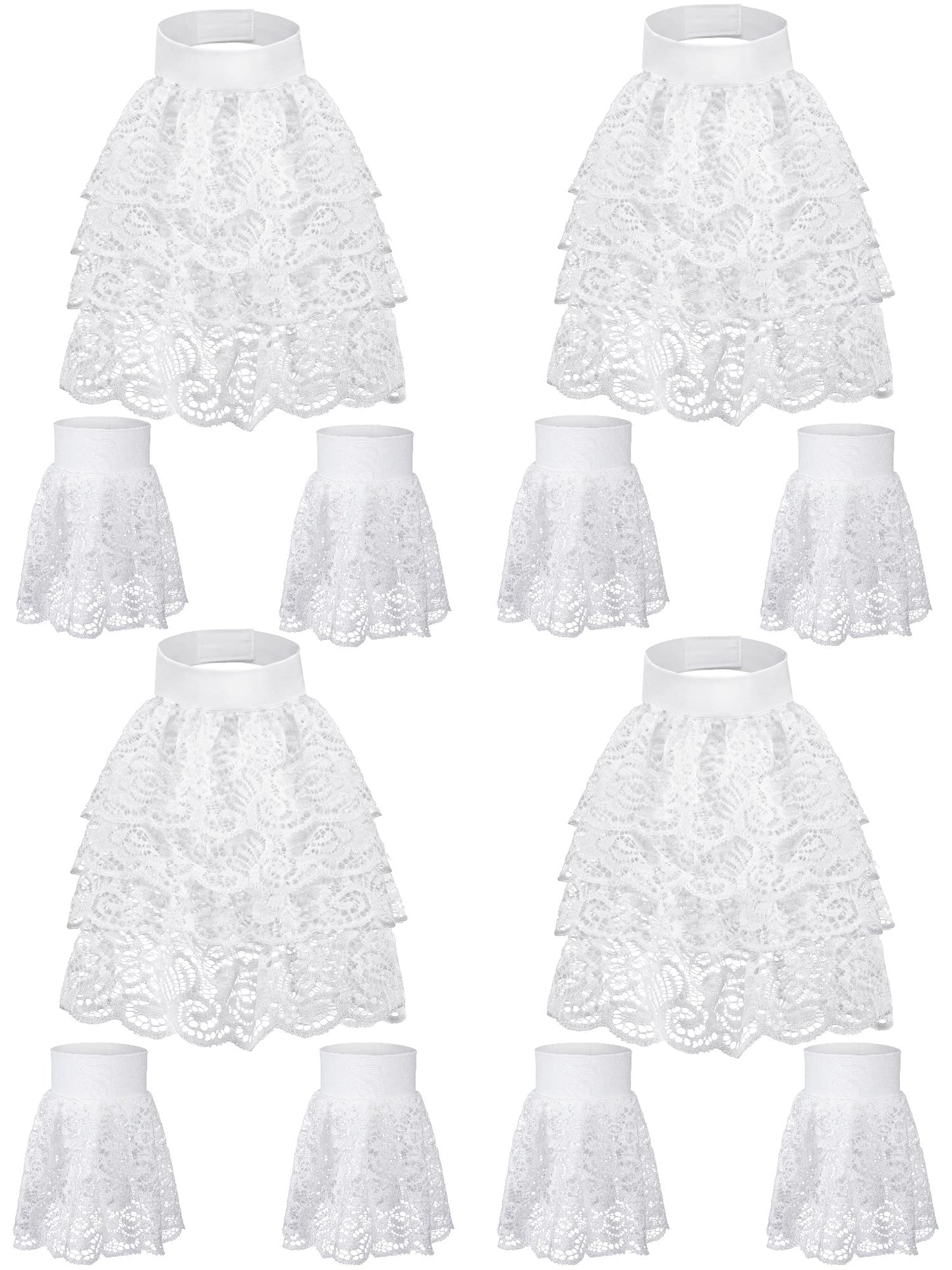 Janmercy 4 Pcs Halloween White Victorian Lace Jabot and Cuffs Set Colonial Lace Collar Detachable Fake Sleeve Costume Accessory